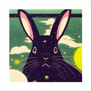 Black Rex Rabbit in Velvety Coat Dreamy Sky Posters and Art